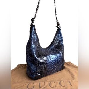 Gucci Metallic Navy Python Shoulder Hobo Bag